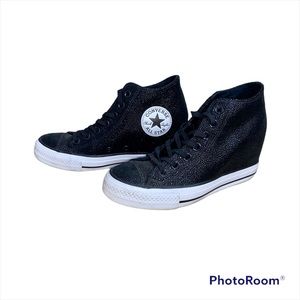Converse Black Leather Sneakers Hidden Wedge Heel Platform